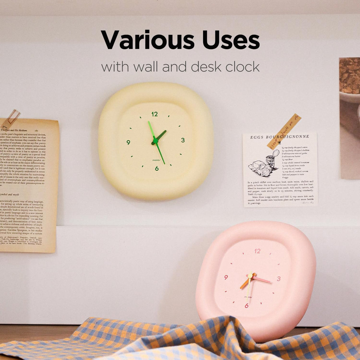 mooas Cute Mini Analog Marshmallow Clock 6.9 Inch Battery Operated (Yellow)