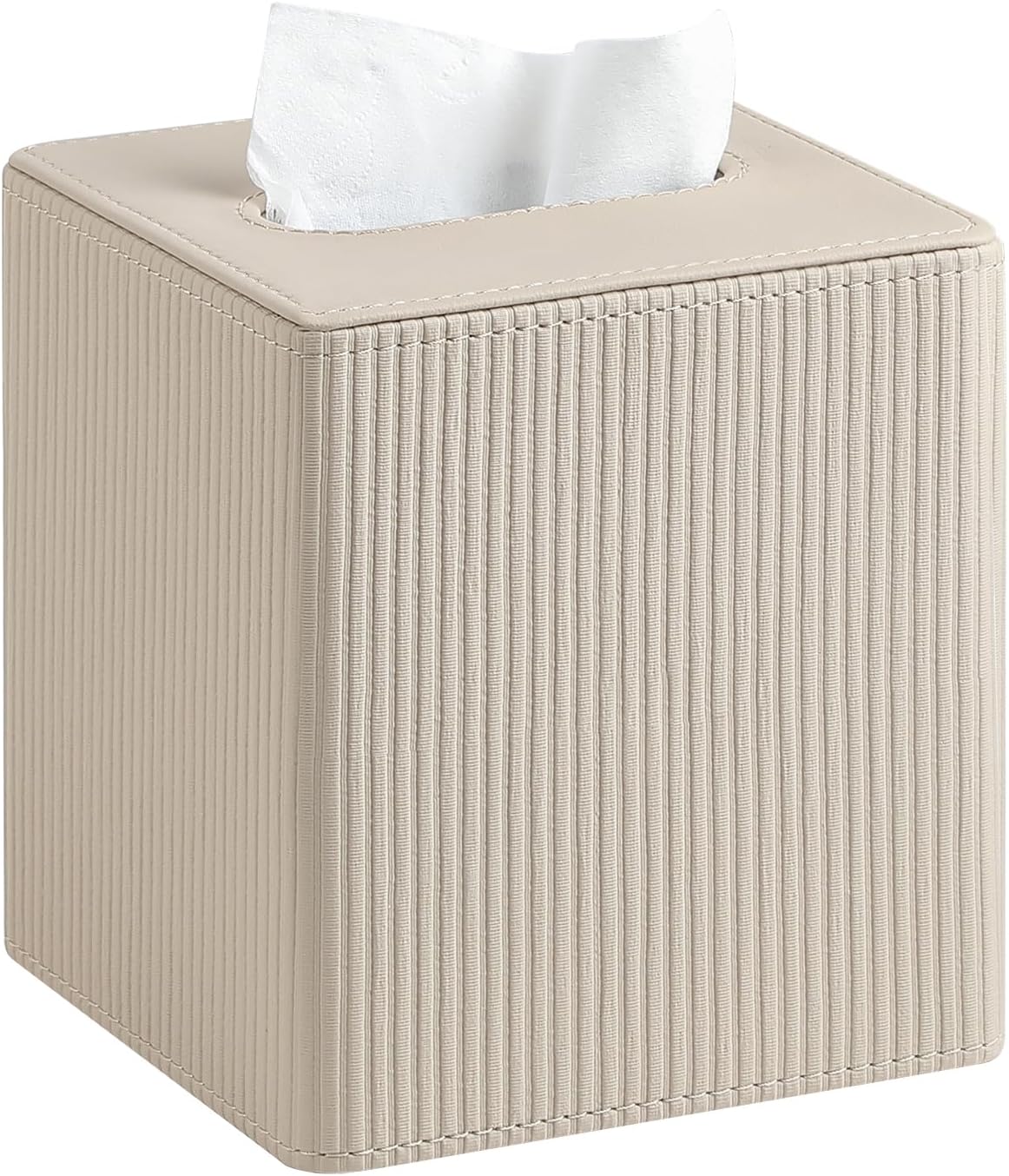 PU Leather Square Tissue Box Cover Tissue Box Holder Cube (Beige)