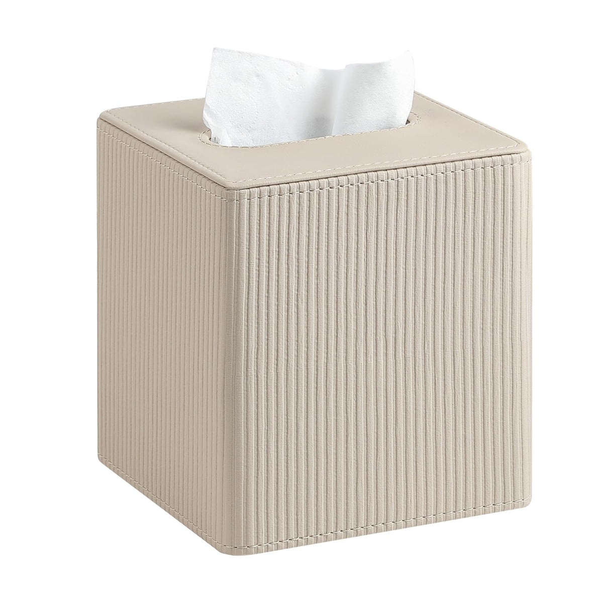 PU Leather Square Tissue Box Cover Tissue Box Holder Cube (Beige)