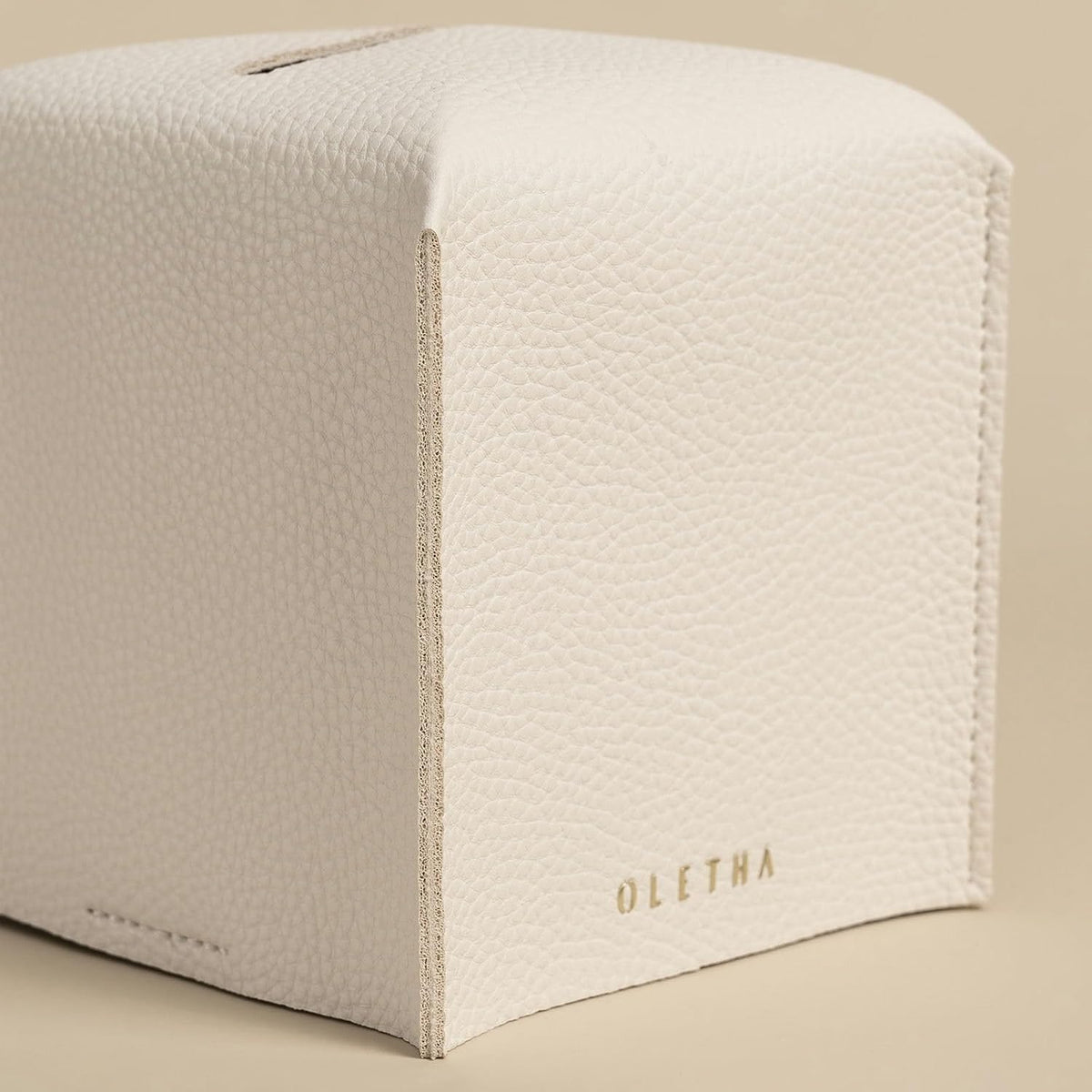 OLETHA Square Tissue Box Cover, Aesthetic Desk Decor, White