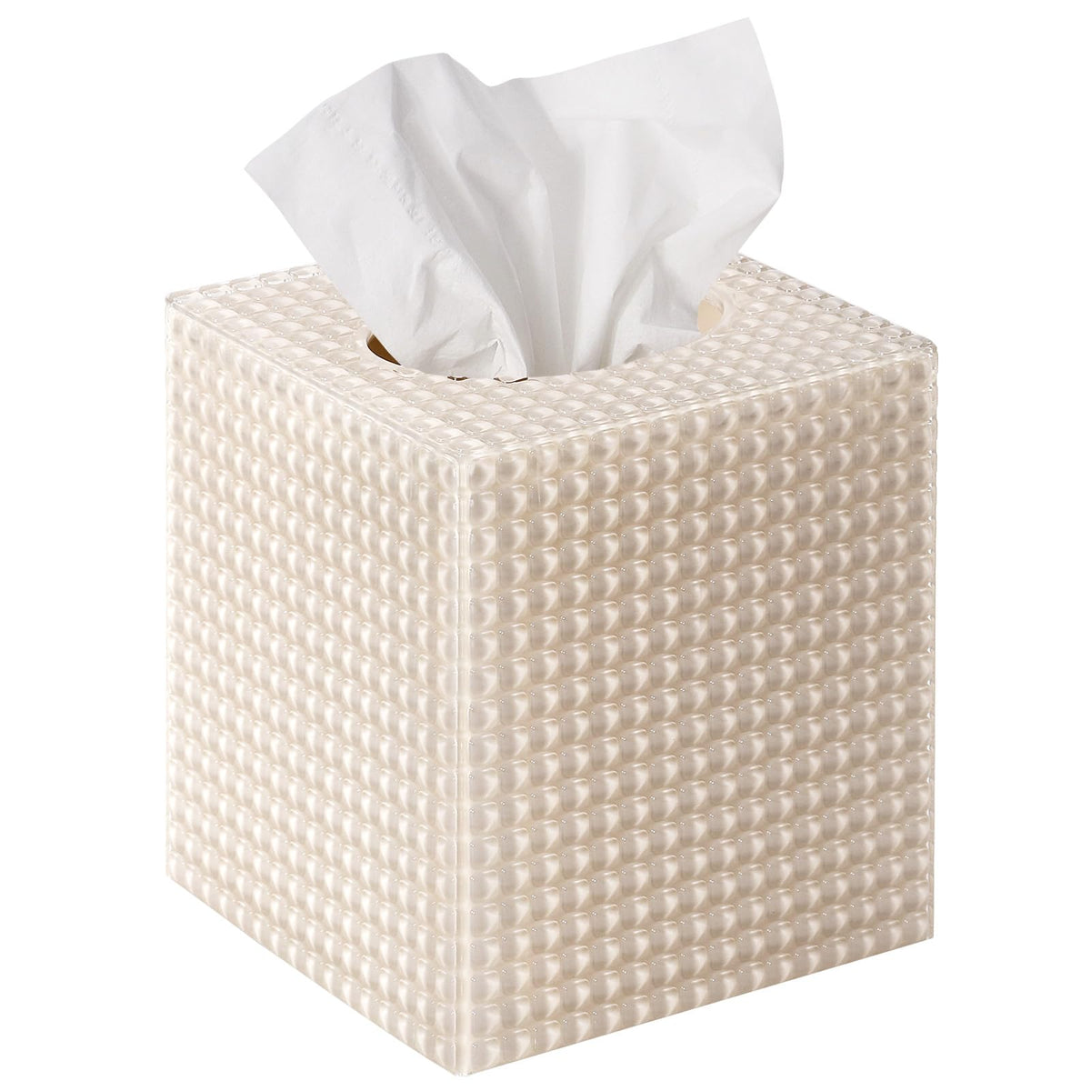 Tissue Box Cover, Square Acrylic Tissue Holder for Bathroom Vanity, Beige