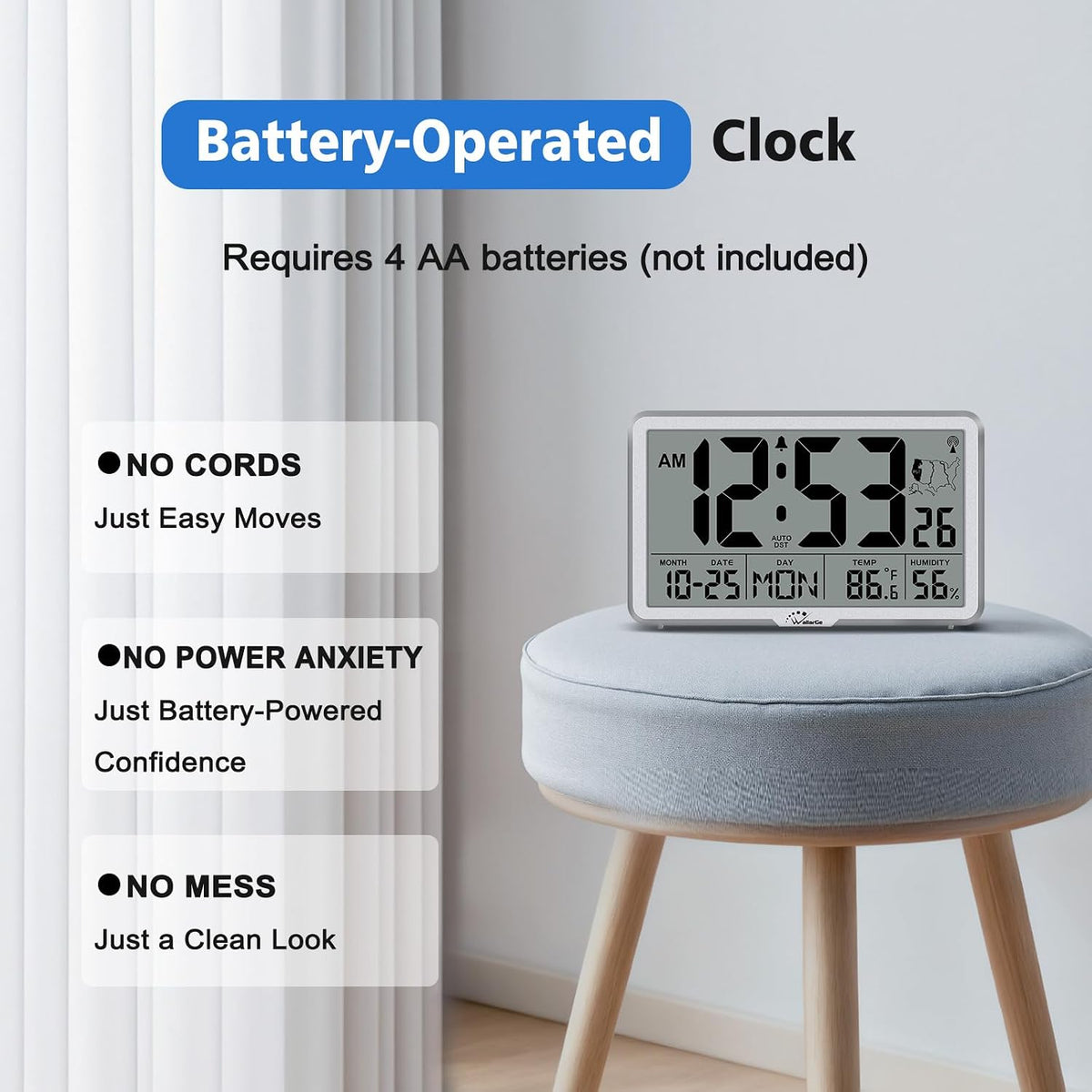 WallarGe Atomic Wall Clock with Backlight, Battery Operated