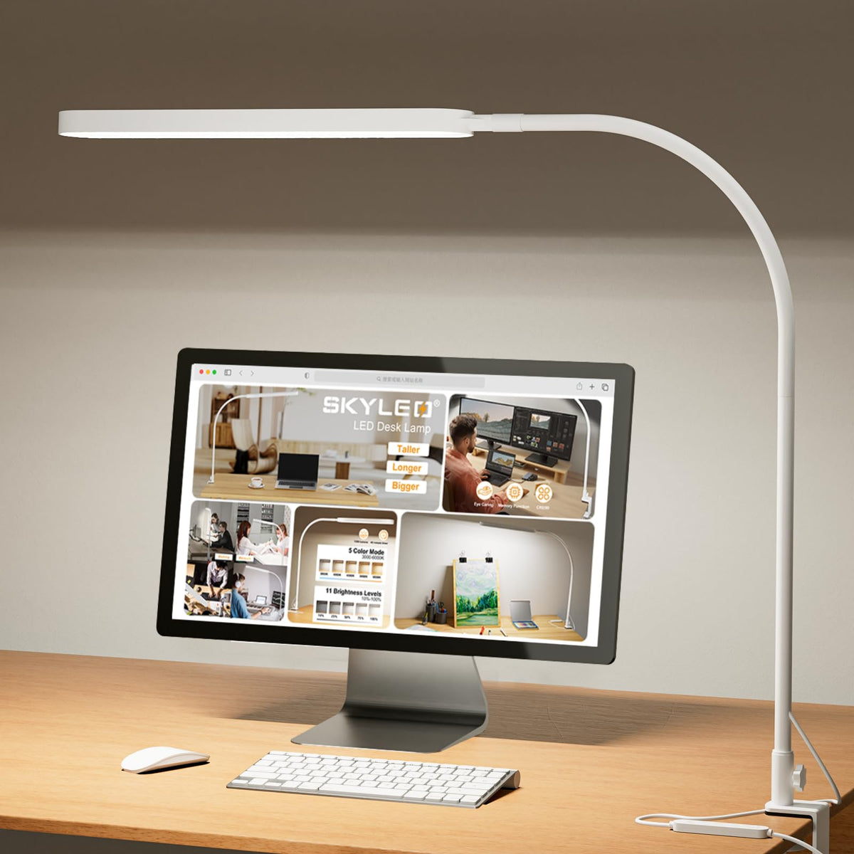 SKYLEO Desk Lamp for Home Office, Eye Comfortable LED Desk Light for Long Hours, Adjustable Swing Arm with Memory Function, Black