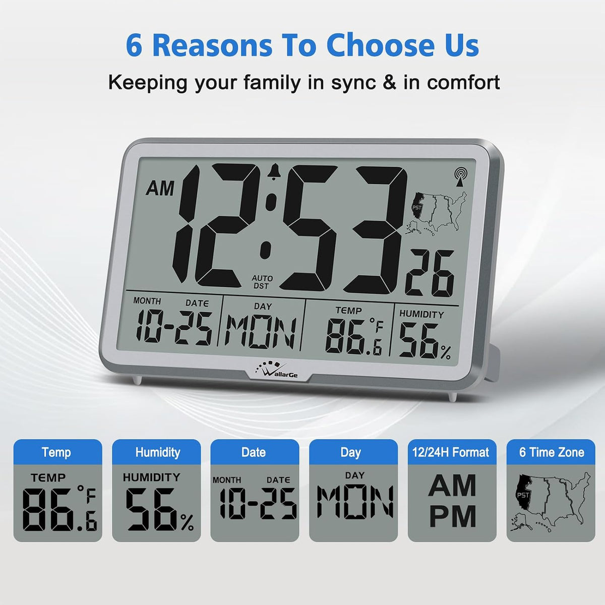 WallarGe Atomic Wall Clock with Backlight, Battery Operated
