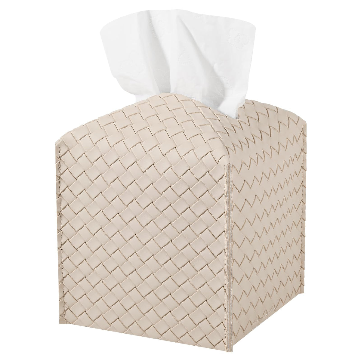 Tissue Box Cover PU Leather Tissue Holder Square Facial Tissue Case Facial Paper Organizer Dispenser for Bathroom, Vanity Countertop, Tabletop, Car, Rectangle, Griege