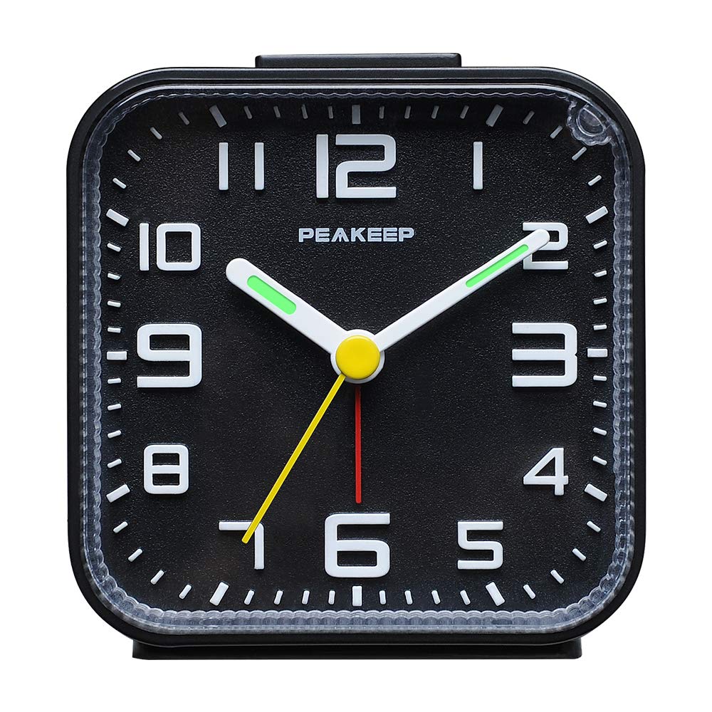 Peakeep Small Battery Operated Analog Travel Alarm Clock Silent