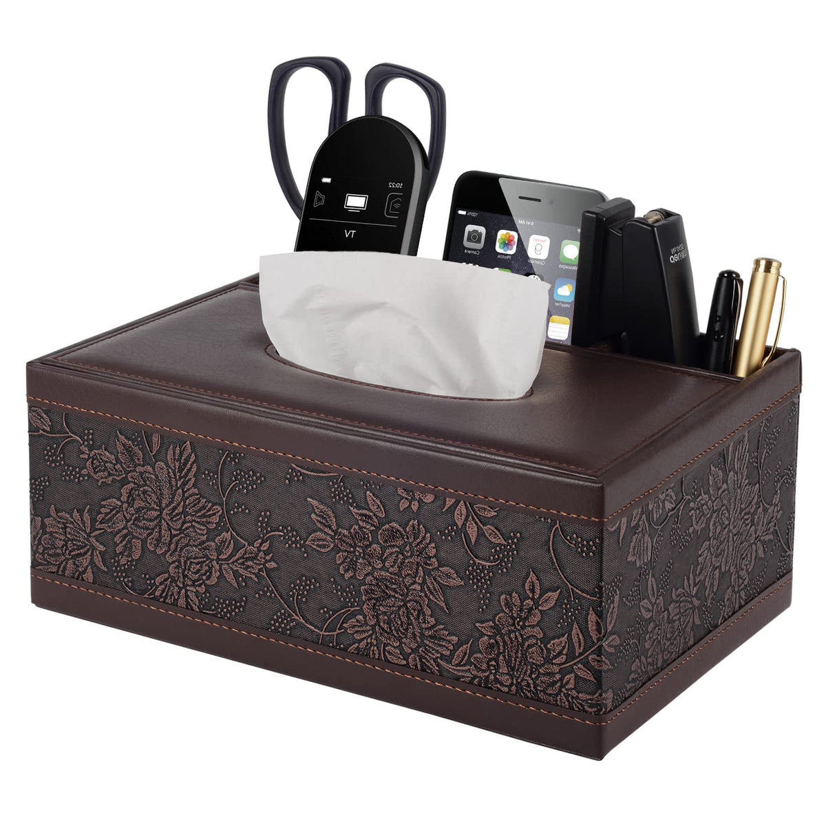 Tissue Box Cover Square,Modern Leather Tissue Box Holder for Napkin Facial Paper Organizer Bottom with Magnet Reinforcement for Home/Hotel/Restaurant/Office/car/Living Room(Retro)