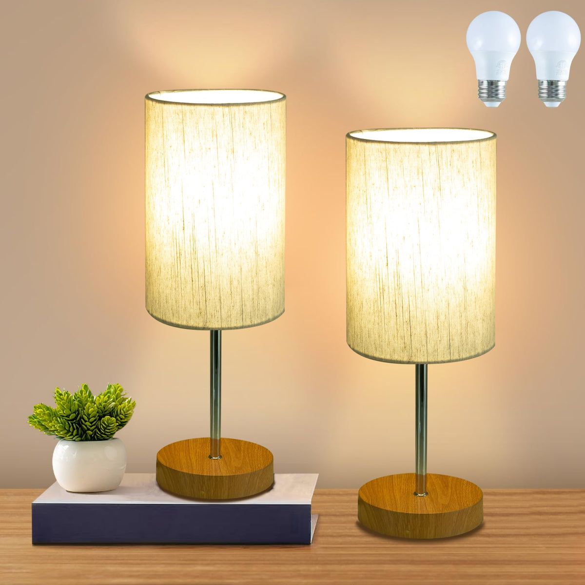 RISLG Small Table Lamp, Bedside Table Lamp for Bedroom, Lamp for Nightstand with Linen Fabric Shade, Minimalist Modern Desk Lamp for Living Room Office Dorm Kids Room