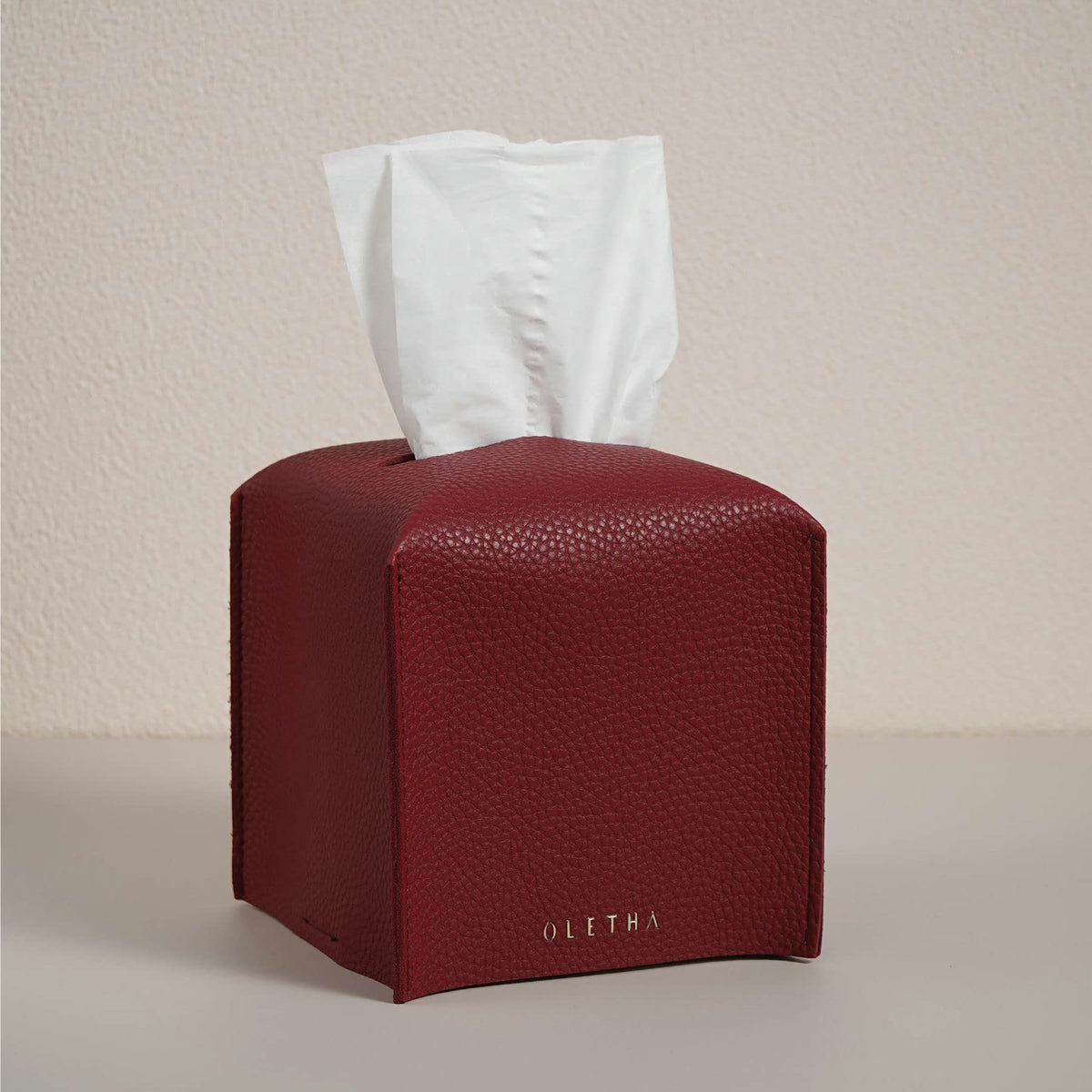 OLETHA Square Tissue Box Cover, Aesthetic Desk Decor, Light Taupe