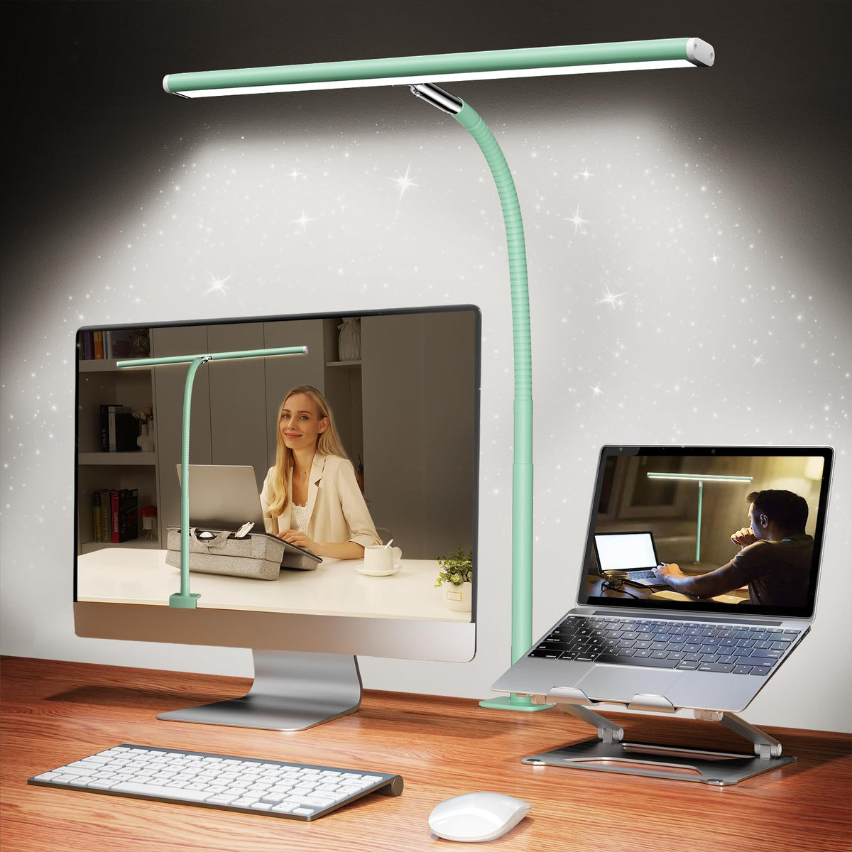 Airlonv LED Desk Lamp with Clamp, 17" Stepless Dimming Light, Black