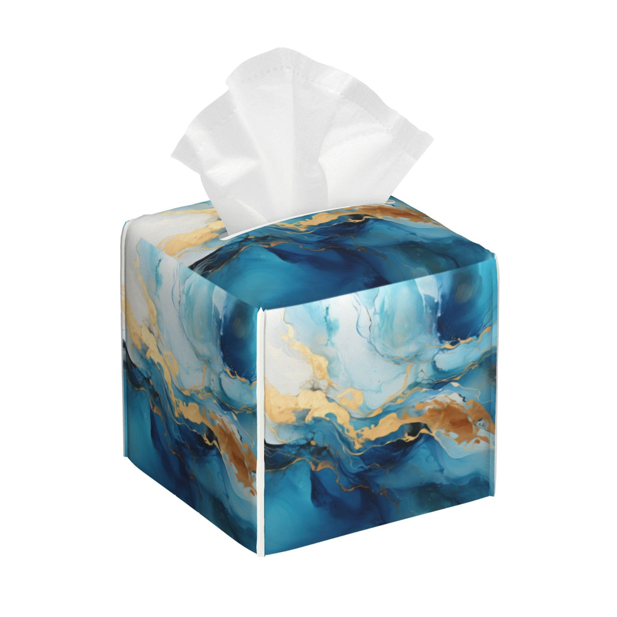 Eucalyptus Leaves and Flowers Tissue Box Cover Square,Watercolor Green Leaves Branches Tissue Box Holder Waterproof Leather Facial Paper Organizer Dispenser for Bathroom Home Car Nightstand Vanity