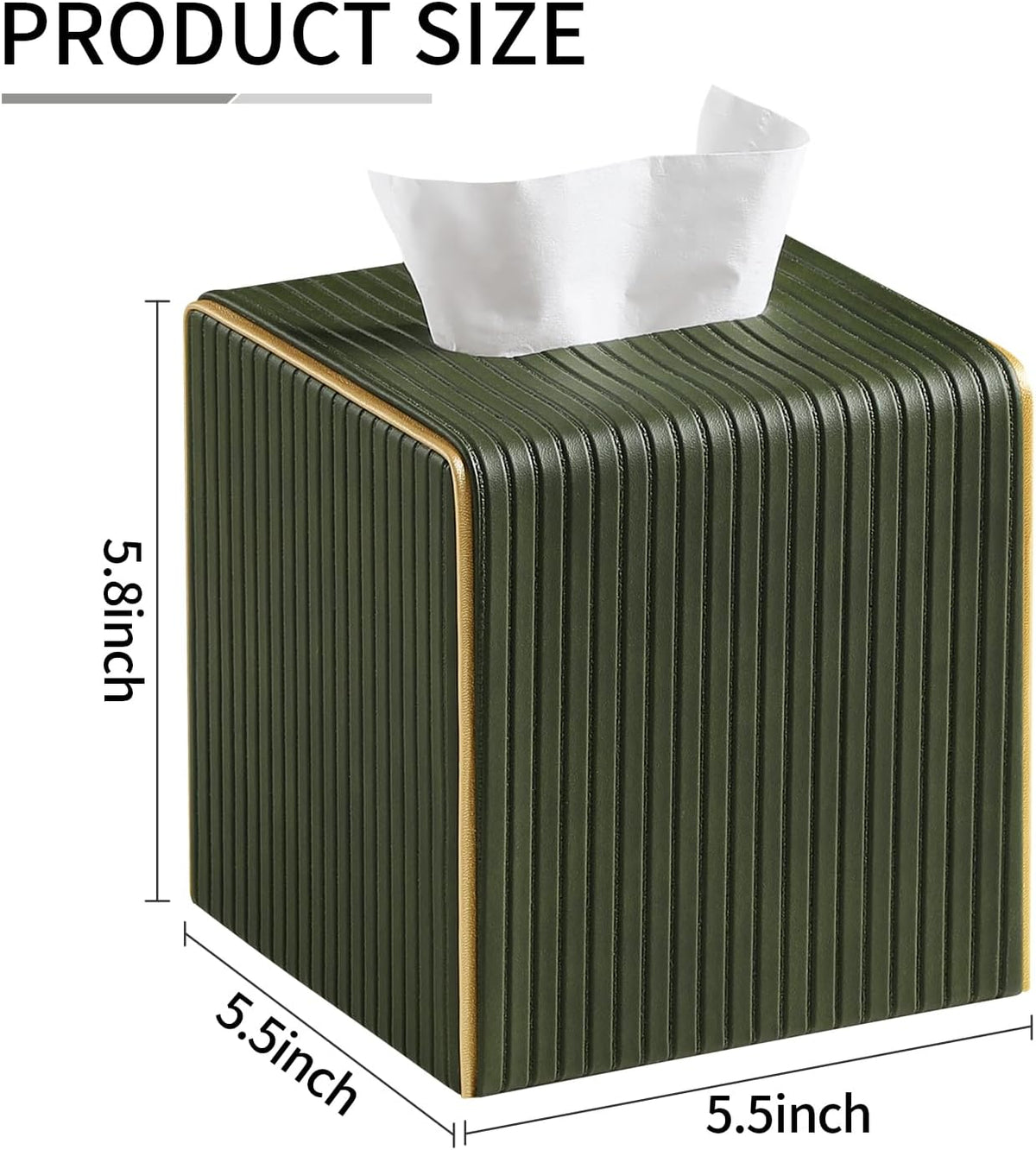 Square PU Leather Tissue Box Cover with Magnetic Closure, Decorative Tissue Holder & Storage Container for Bedroom, Living Room, Dining Room, Bathroom, Countertop, Desk (Square Green)