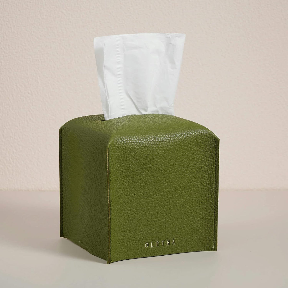 OLETHA Square Tissue Box Cover, Aesthetic Desk Decor, Light Taupe