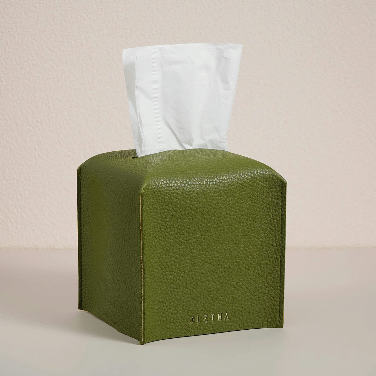 OLETHA Square Tissue Box Cover, Aesthetic Desk Decor, White