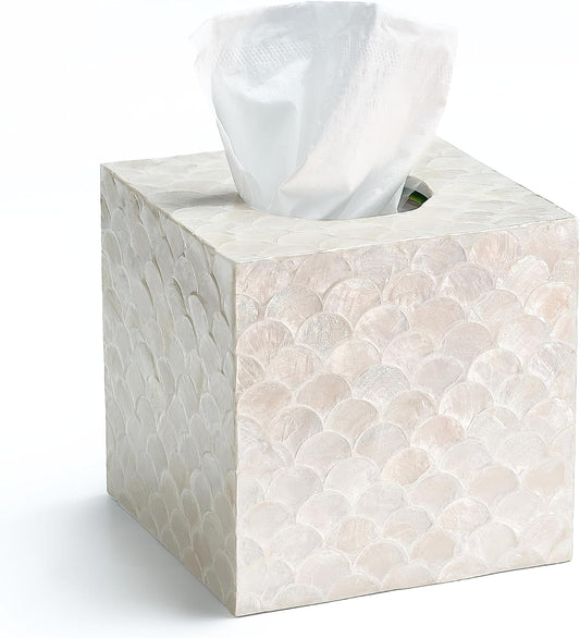 CHI AN HOME 5.5" Capiz Square Tissue Box Cover, Coastal Tissue Box Holder