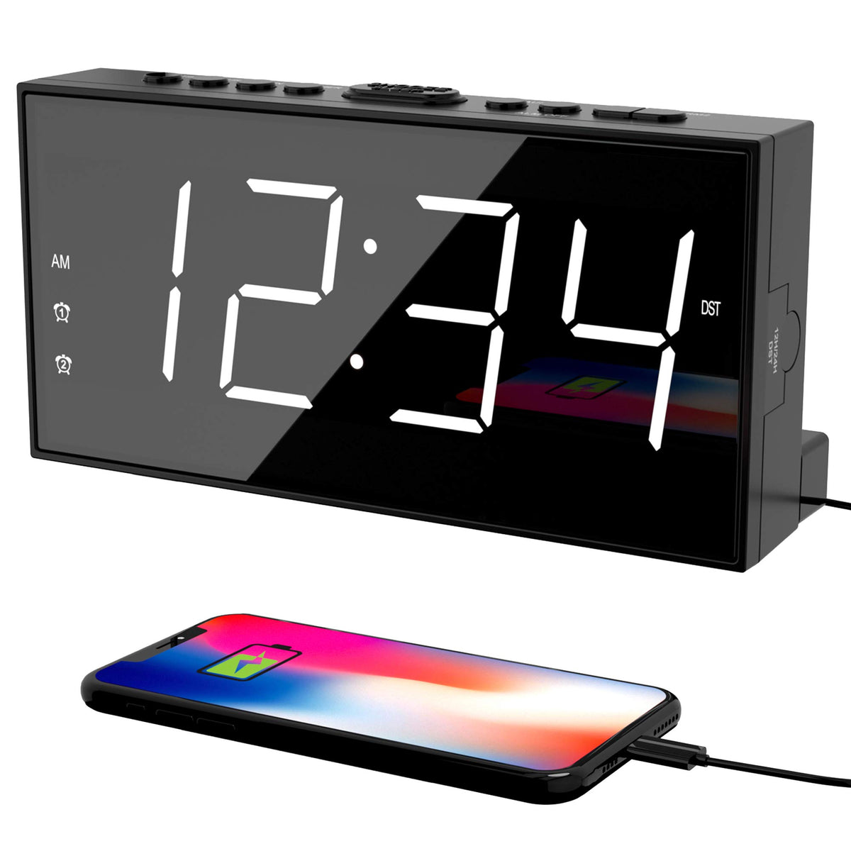 Digital Alarm Clocks for Bedrooms, Dual Alarms, 7.5-Inch Large Display