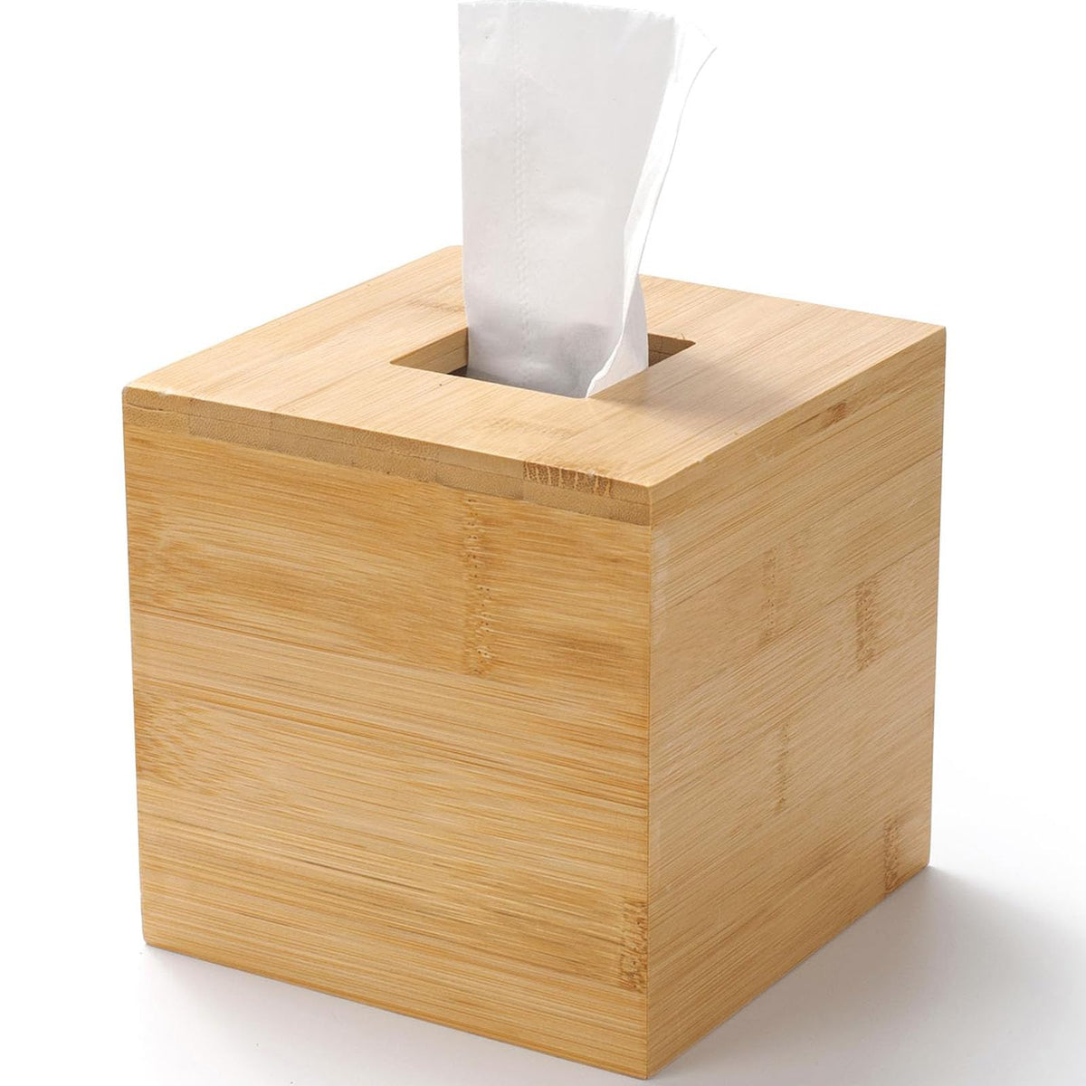 Bamboo Tissue Box Cover, Square Wood Tissue Box Holder, Wooden Facial Paper Holder for Bathroom, Bedroom, Dinner Table, Office (Square - 1 Pack)