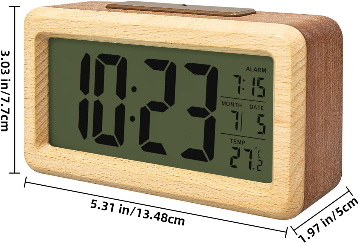 everwood Wooden Digital Battery Operated Alarm Clocks for Bedrooms