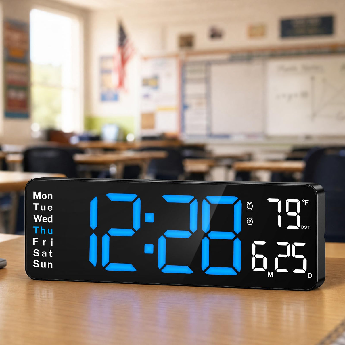 Digital Clock Large Display, 16" Large Digital Wall Clock for Classroom, Led Big Wall Clocks with Remote Control,Date,Week,Alarm,Temp,Night Light for Bedroom,Living Room,Gym,Office