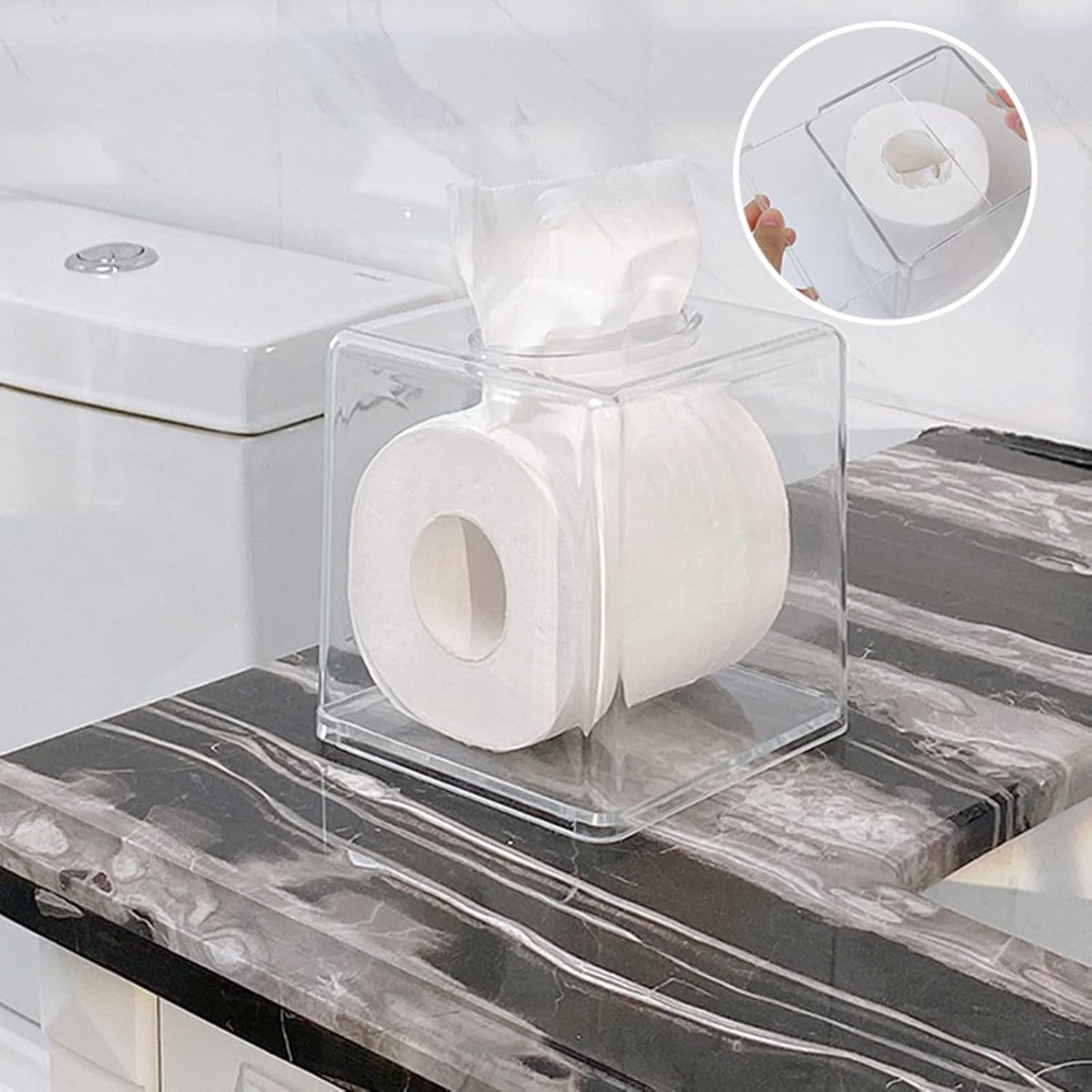 Yopay 2 Pack Square Tissue Dispenser Box, Clear Facial Acrylic Tissue Box Holder, Cover Napkin Organizer for Dryer Sheets, Bathroom, Desks, Countertop, Vanity, Bedroom Dressers, Kitchen Office Room