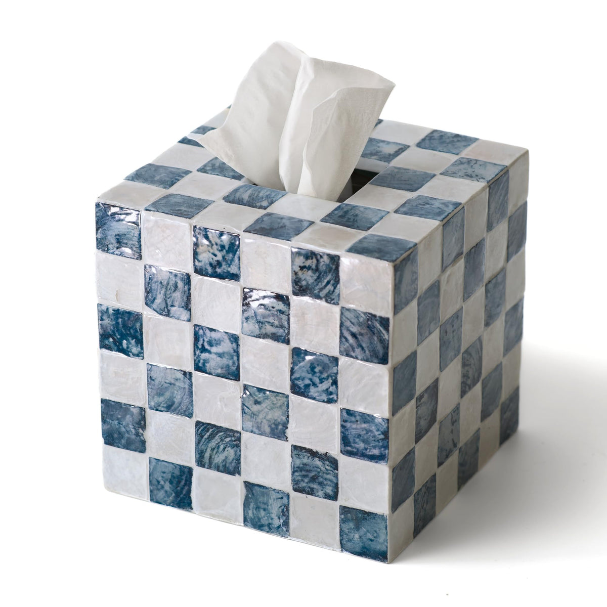 CHI AN HOME 5.5" Capiz Checkered Square Tissue Box Cover, Pistachio Green