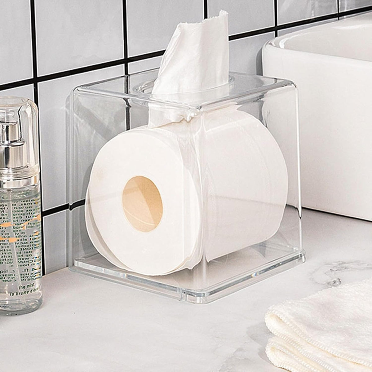 Yopay 2 Pack Square Tissue Dispenser Box, Clear Facial Acrylic Tissue Box Holder, Cover Napkin Organizer for Dryer Sheets, Bathroom, Desks, Countertop, Vanity, Bedroom Dressers, Kitchen Office Room