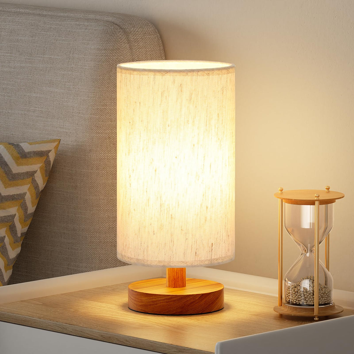 Fenmzee 9" Small Table Lamp for Bedroom - Inline Control with 3000K Bulb