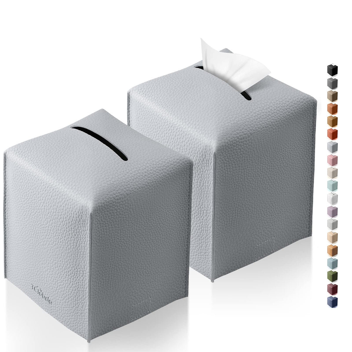 Tissue Box Cover, Tclouda, Modern PU Leather Square Tissue Box Holder for Creative Decorative, 2 Pack, Ideal for Bathrooms/Office/Car/Nightstand/Outdoor Tent/Dining Table, 5"X5"X5", Double Black