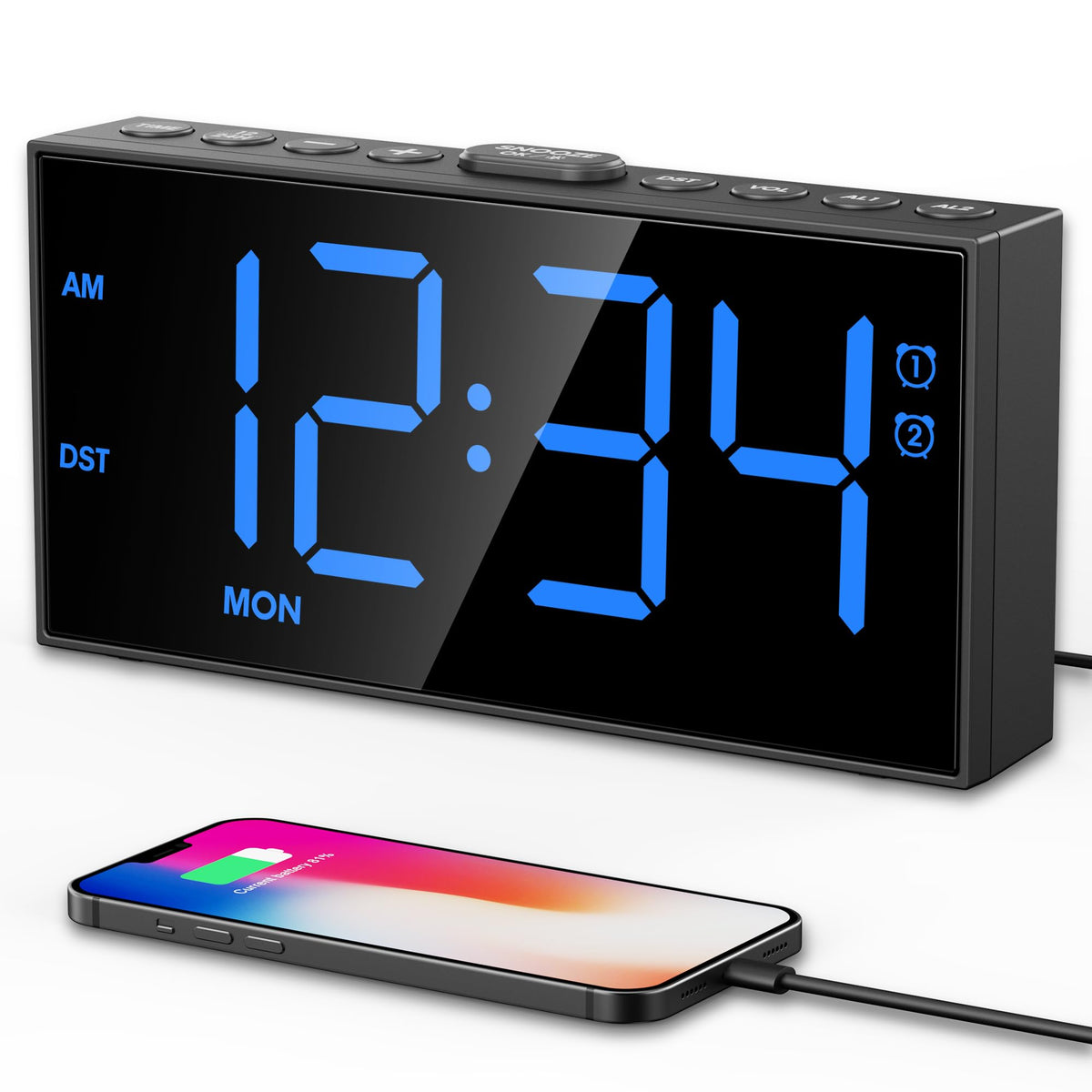 Digital Alarm Clocks for Bedrooms, Dual Alarms, 7.5-Inch Large Display