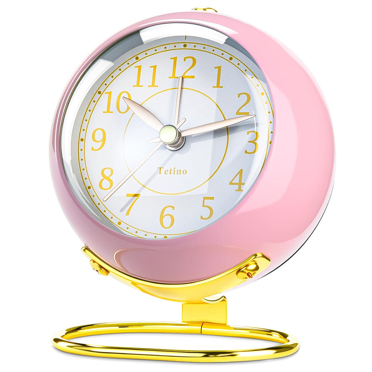 Tetino Analog Alarm Clocks,Retro Backlight Cute Simple Design Small Desk Clock with Night Light,Silent Non-Ticking,Battery Powered,for Decor,Bedrooms,Travel,Kitchen,Bedside Desktop.(White)