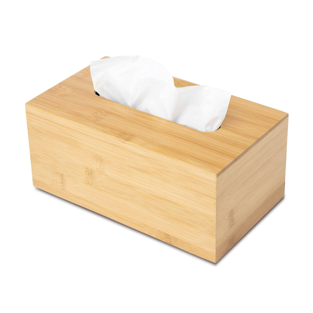 JUSK Design Tissue Box Holder - Modern, Minimalist, Durable Wooden Bamboo Box with Sliding Bottom, Easy-Refill - Premium-Quality Bamboo Cover, Square