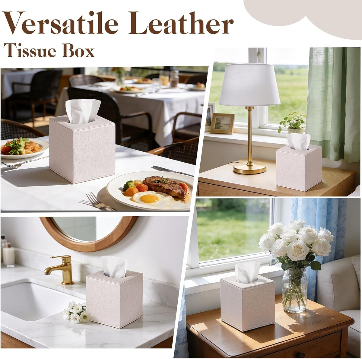 VZZNN 4 Pack Tissue Box Cover Square - Modern Cube Tissue Holder with Magnetic Base, Decorative Tissue Organizer for Bathroom Vanity, Dresser, Countertop, Bedroom, Office, and Car, Beige