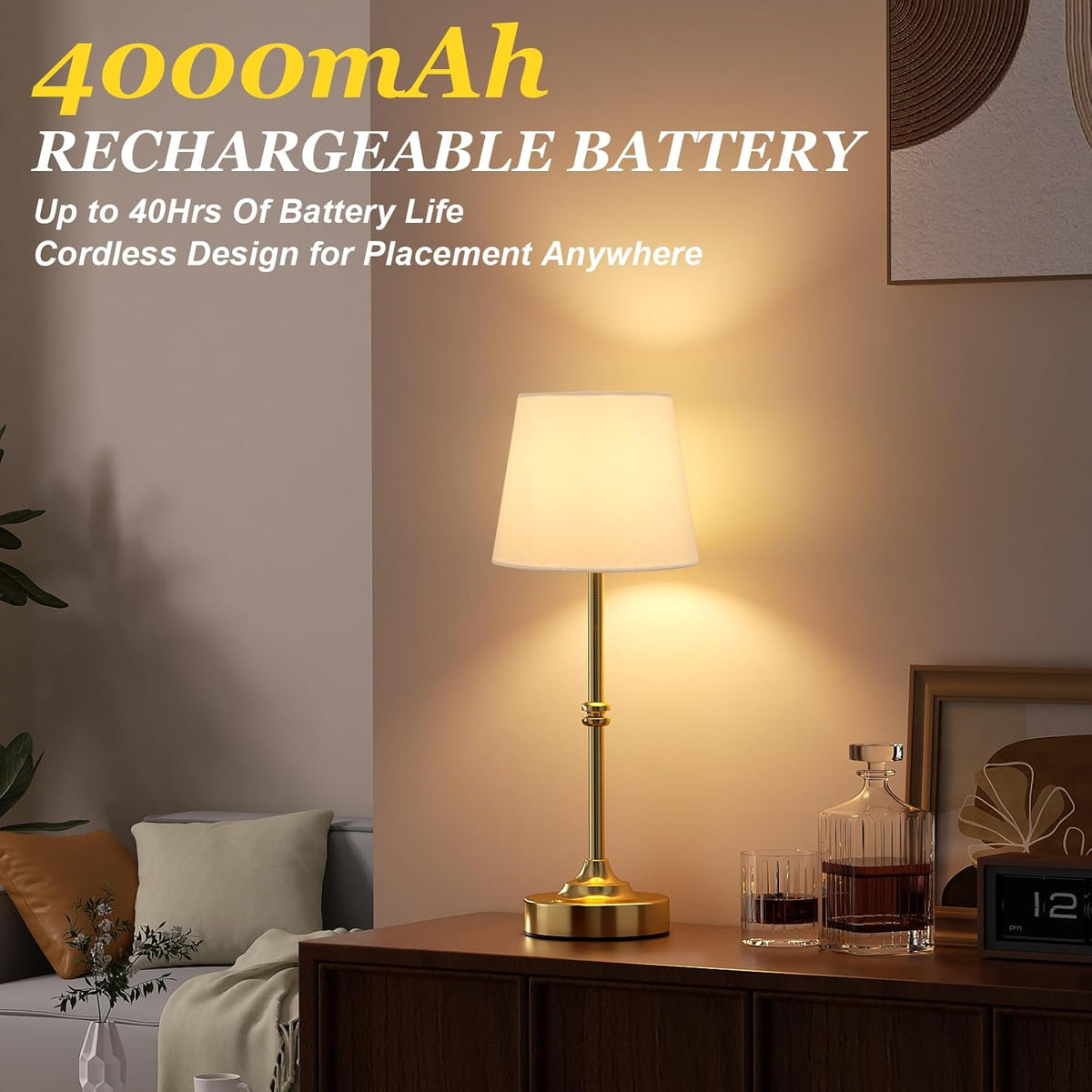 Kakanuo Cordless Table Lamp, Rechargeable Battery Operated, Brass, 1 Pack