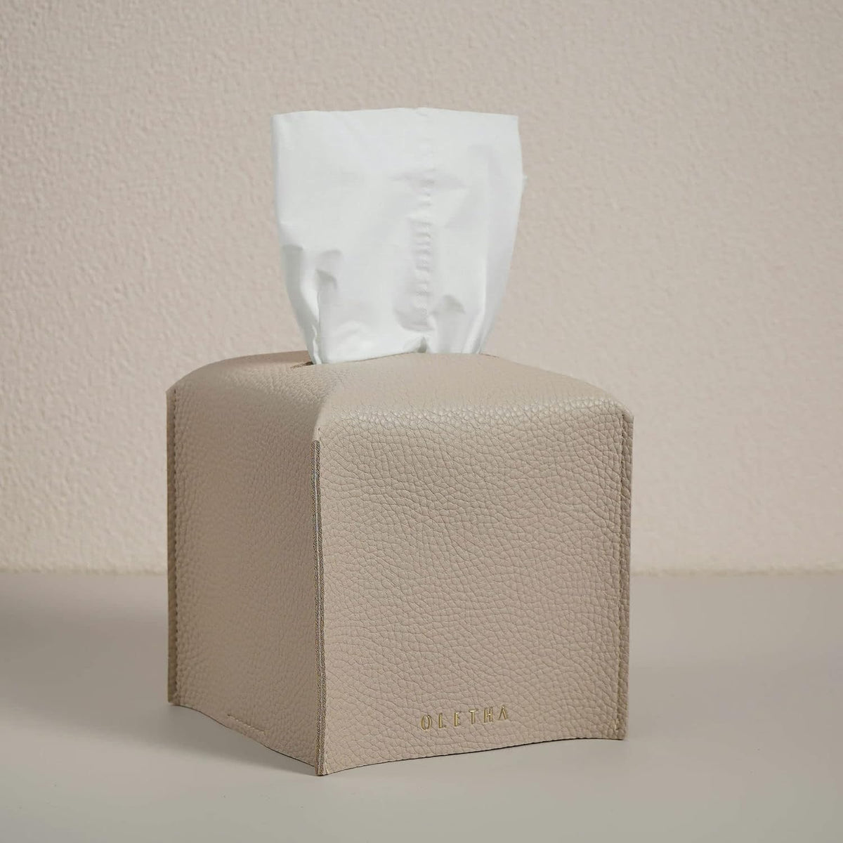 OLETHA Square Tissue Box Cover, Aesthetic Desk Decor, Light Taupe