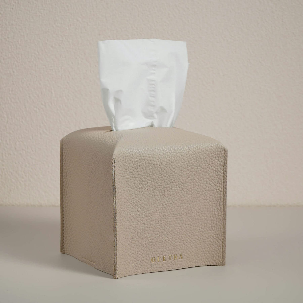 OLETHA Square Tissue Box Cover, Aesthetic Desk Decor, Light Taupe