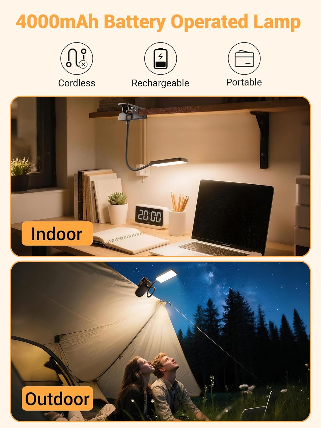 Clip on Light,9 Brightness+5 Color Rechargeable Lamp,48 LED Small Desk Lamp