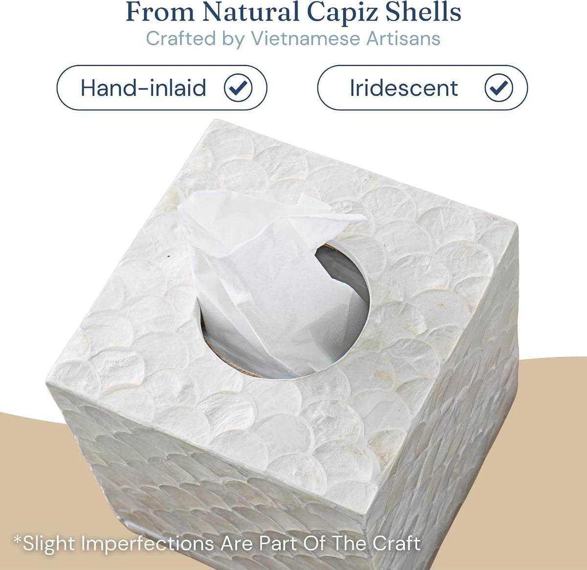 CHI AN HOME 5.5" Capiz Square Tissue Box Cover, Coastal Tissue Box Holder
