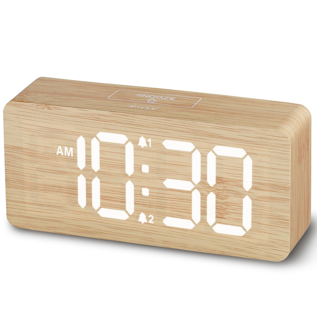 uscce Wooden Digital Alarm Clocks for Bedrooms with 0-100% Dimmable Display
