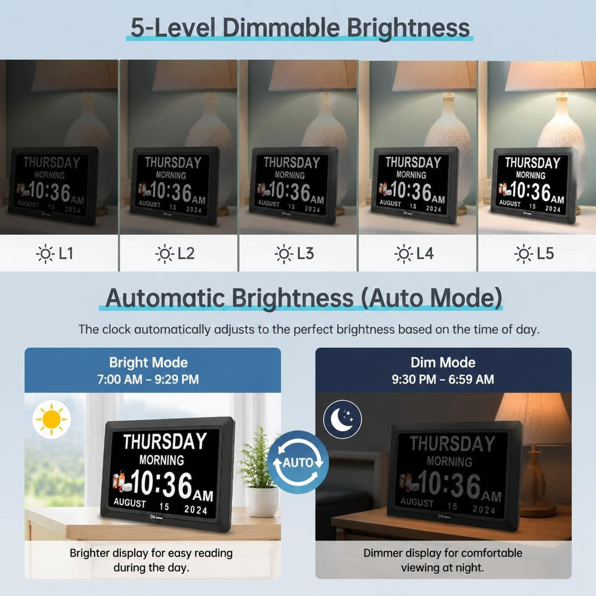 Soobest Dementia Clocks for Seniors, 7” Digital Date Clock Large Display