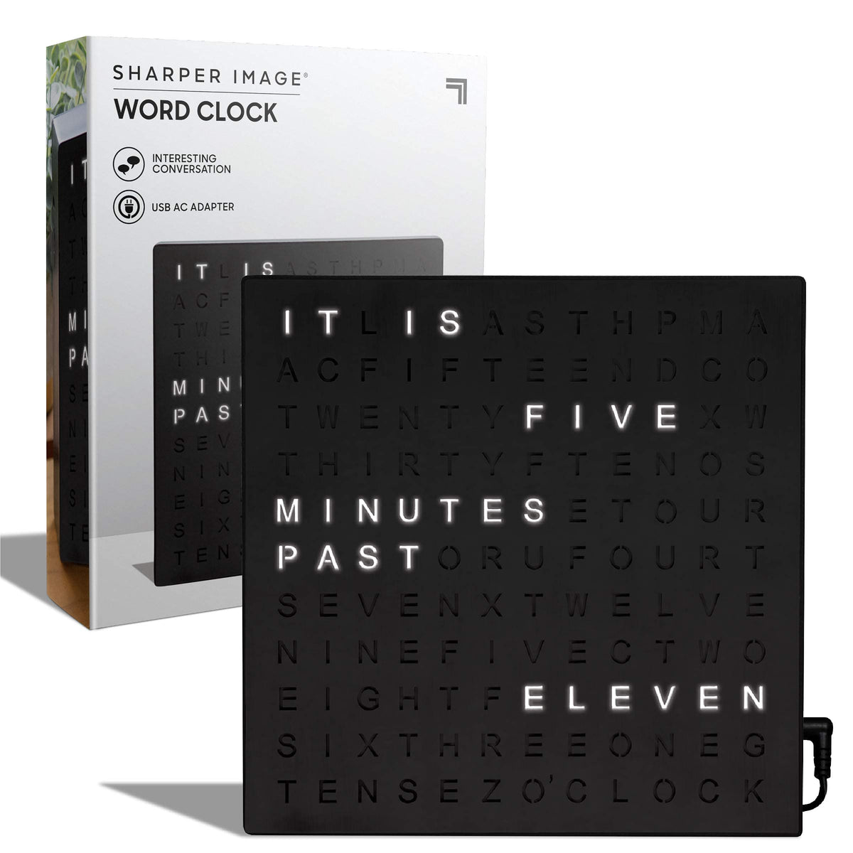 Sharper Image LED Word Digital Clock, 7.75", Copper Finish, Light-Up Desk & Wall Clock, Modern Time Display, Shelf or Wall Decor for Home Office, Living Room, Kitchen & Bedroom, Housewarming Gift