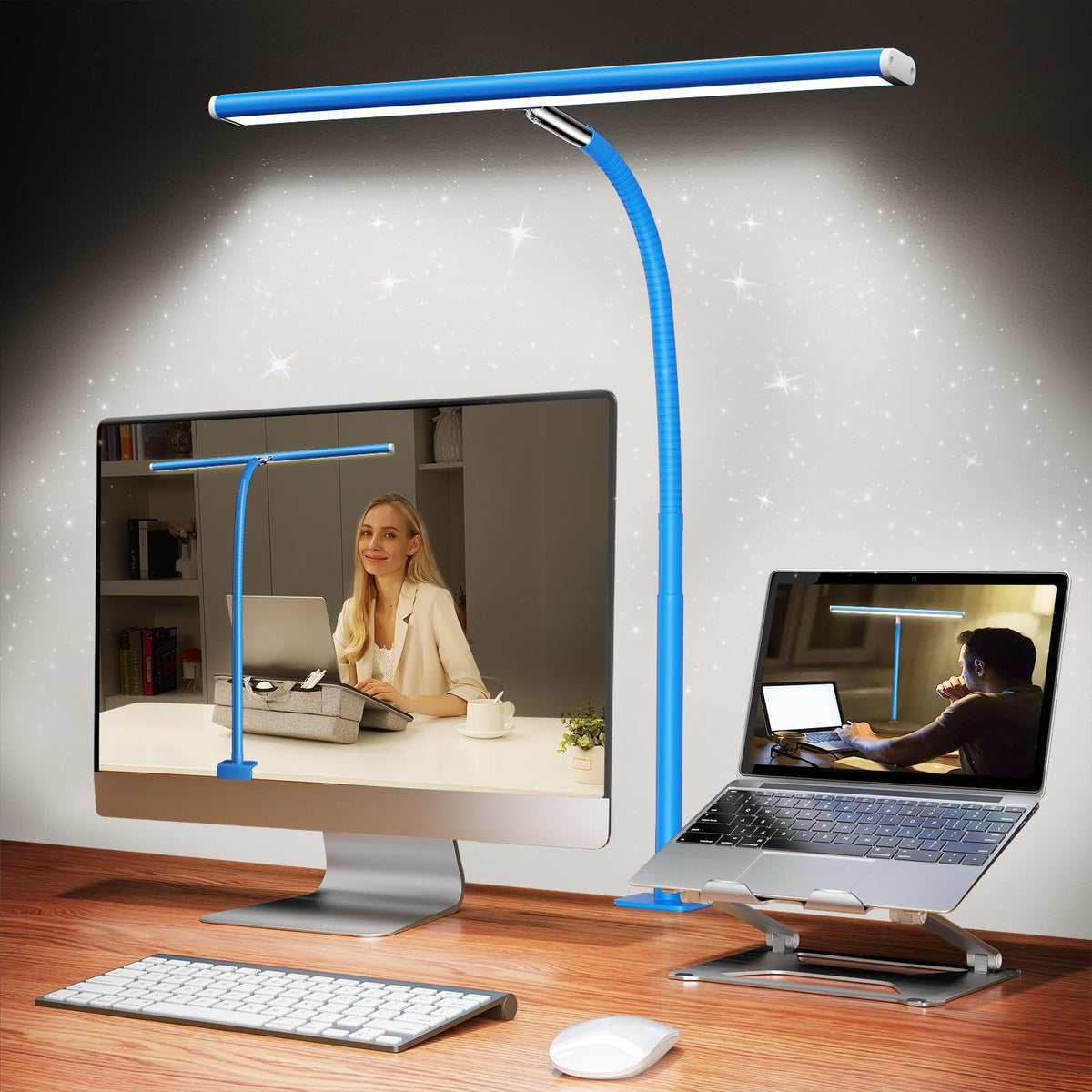 Airlonv LED Desk Lamp with Clamp, 17" Stepless Dimming Light, Black