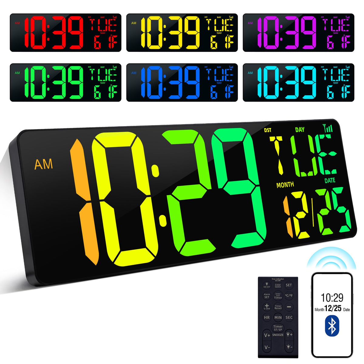 17.2"Large Digital Wall Clock Large Display with Remote Control 180°Visible