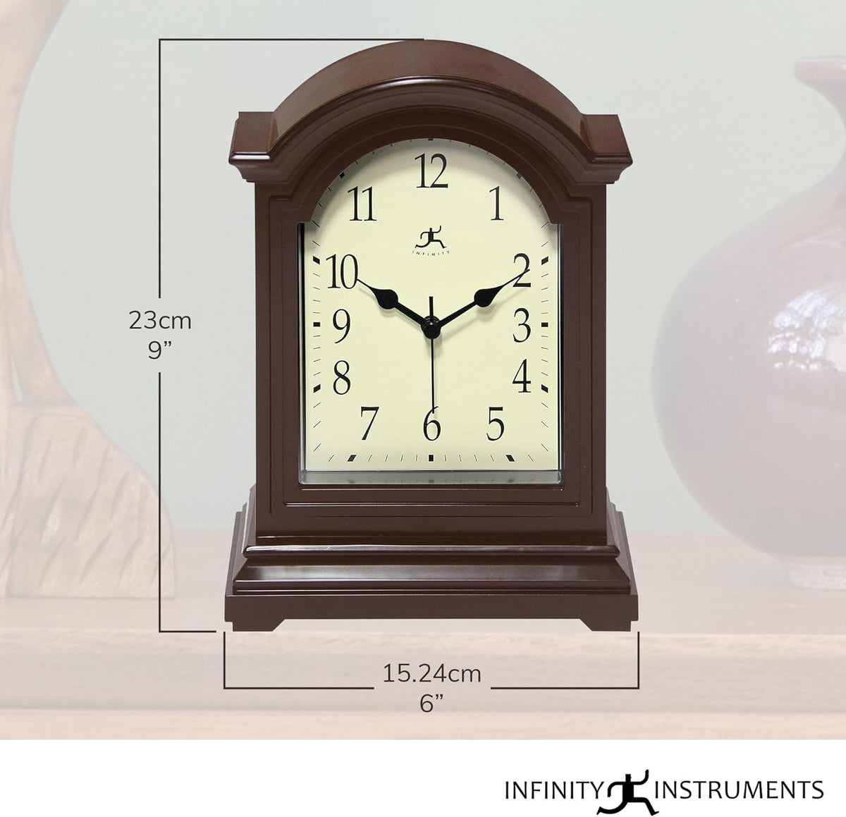 Infinity Instruments Brown Antique Grandfather Tabletop Clock 9 x 6 Mantle