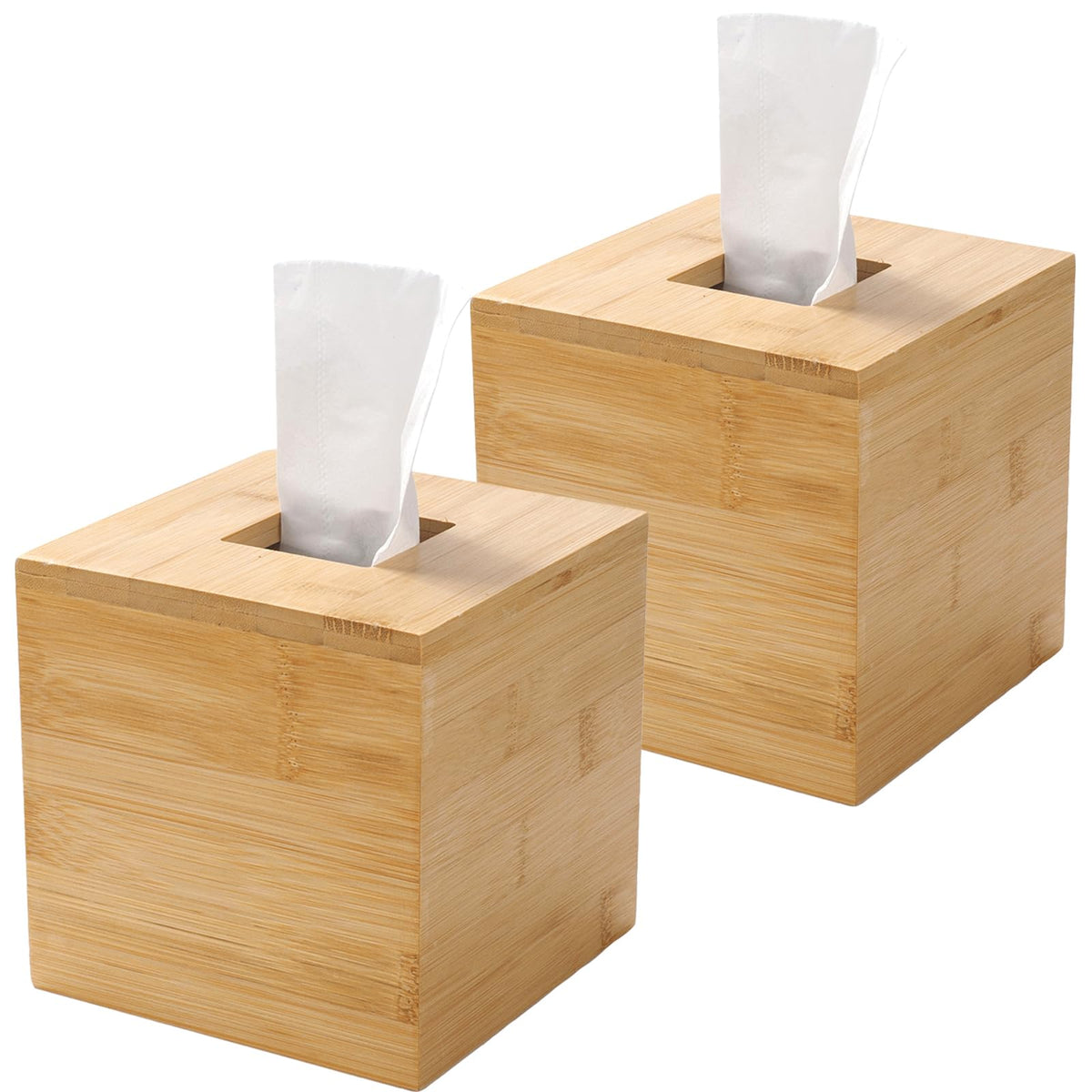 Bamboo Tissue Box Cover, Square Wood Tissue Box Holder, Wooden Facial Paper Holder for Bathroom, Bedroom, Dinner Table, Office (Square - 1 Pack)