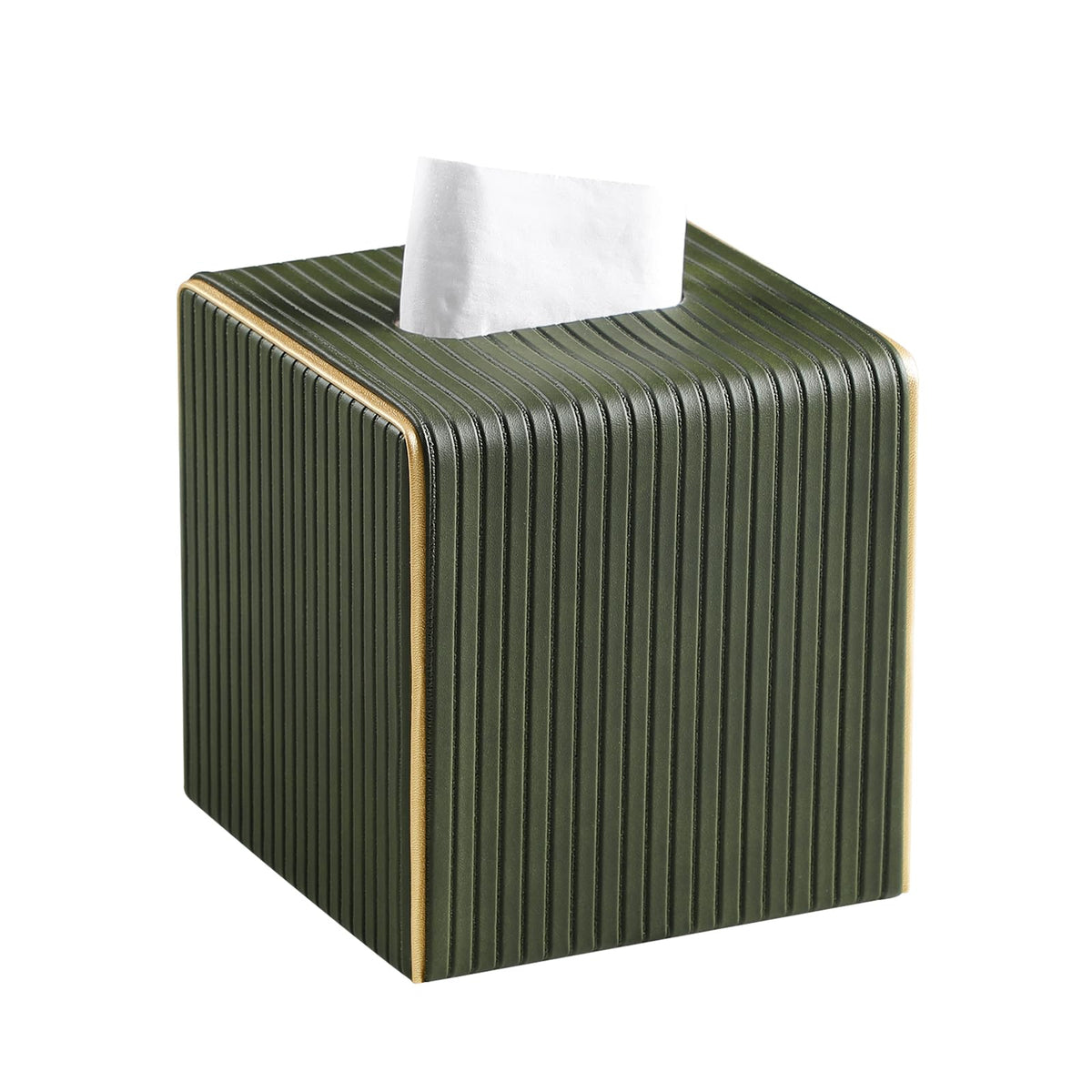 PU Leather Tissue Box Cover, Square Tissue Holder (Olive Green)