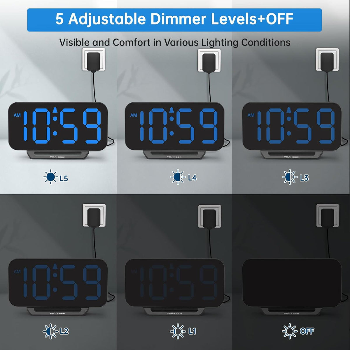 Peakeep Small Digital Alarm Clock for Bedrooms, Loud for Heavy Sleepers