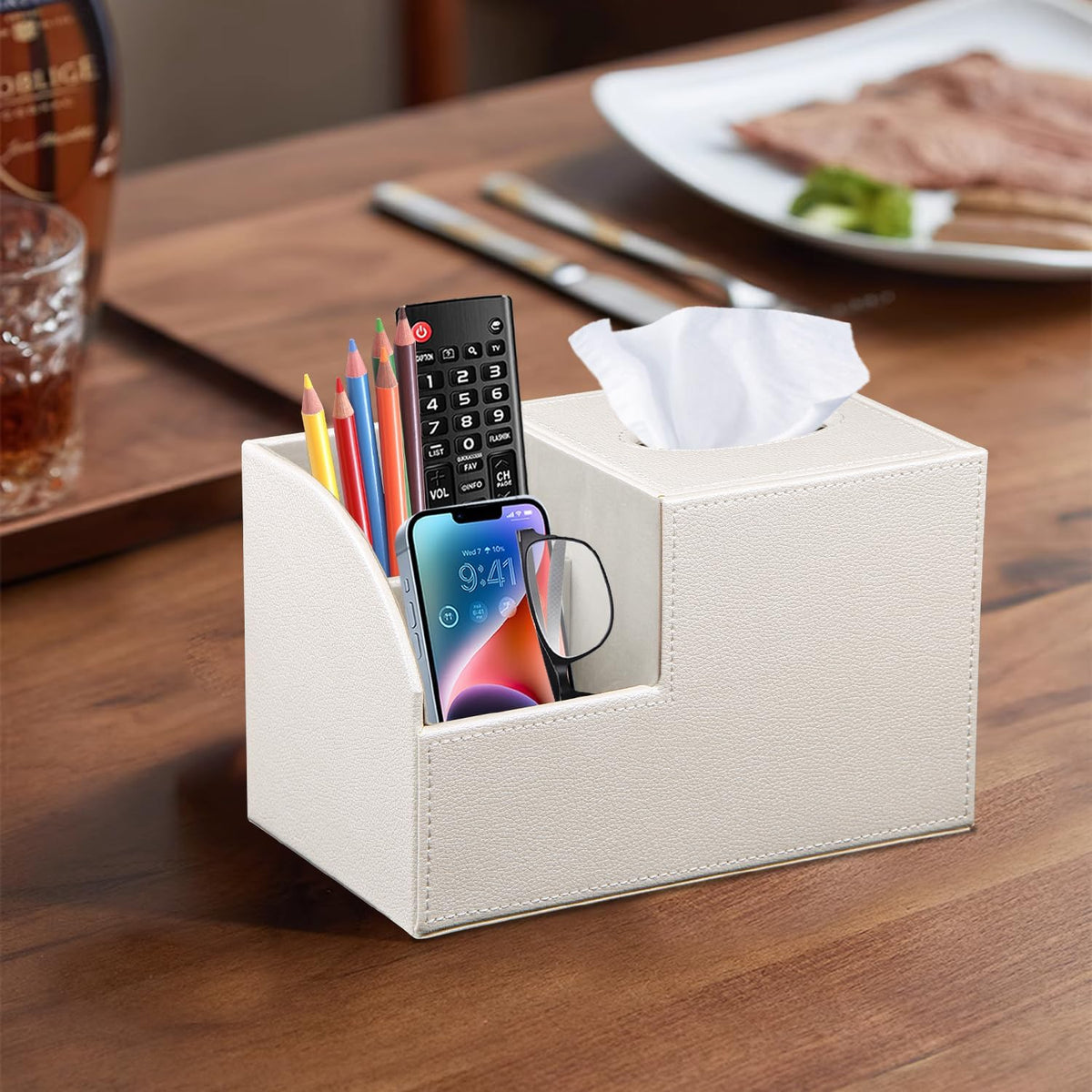 PU Leather Square Tissue Box Cover - Multi-Functional Tissue Box Holder