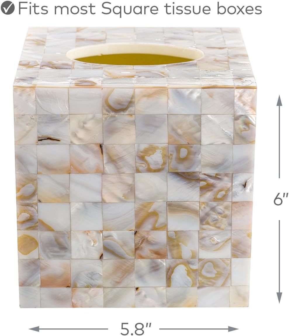 Milano Mother of Pearl Square Resin Tissue Box Cover with Bottom Slider