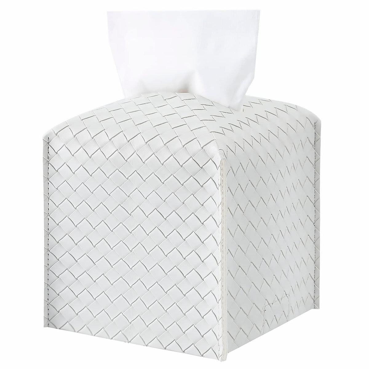 Tissue Box Cover PU Leather Tissue Holder Square Facial Tissue Case Facial Paper Organizer Dispenser for Bathroom, Vanity Countertop, Tabletop, Car, Rectangle, Griege