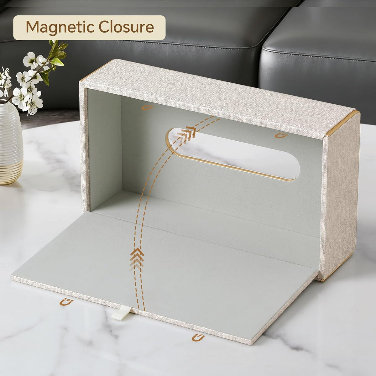 Low Profile Tissue Box Cover Rectangle with Magnetic Closure